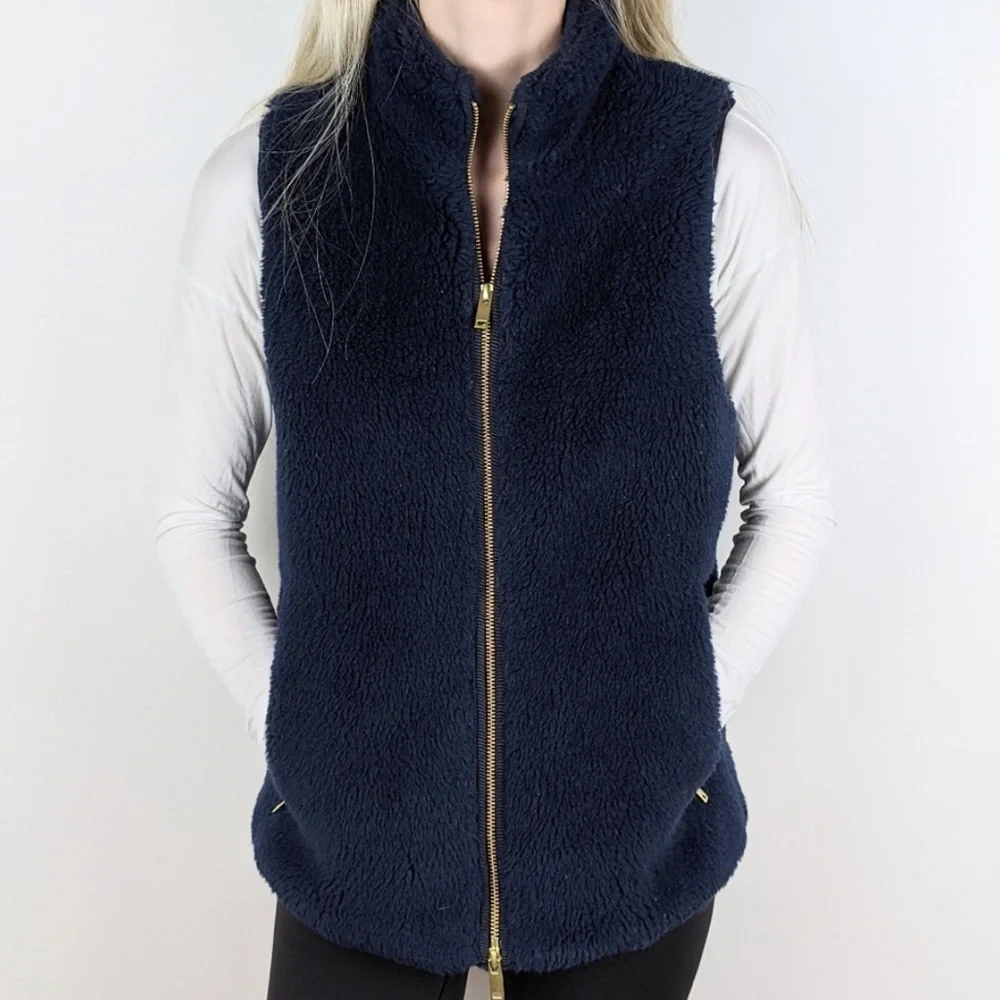 J Crew Navy Blue Fur Vest size small - Picture 2 of 8
